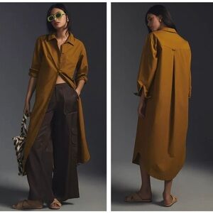 Anthropologie Maeve Mustard Soren Long Sleeve Midi Shirt Dress— Size Small